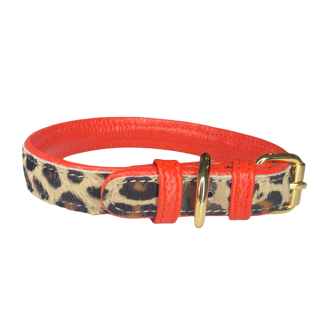 Leopard Print Real Leather Dog Collar