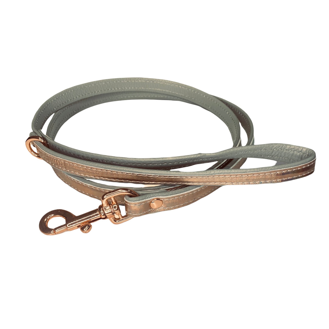 Leather dog leash lead in rose gold