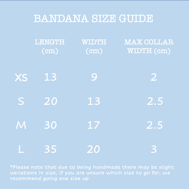Size guide for bandanas