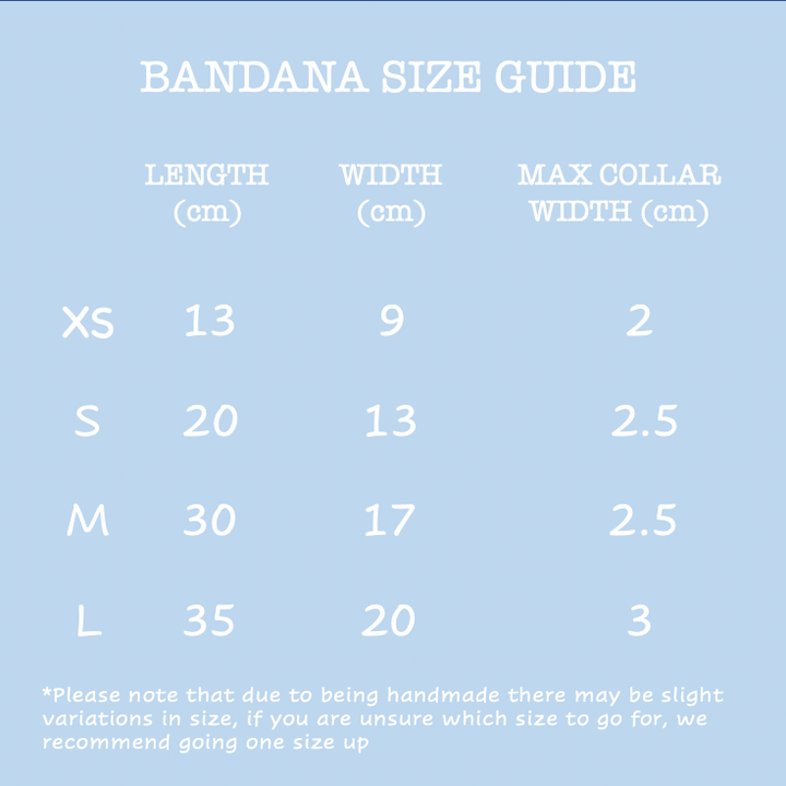 Size guide for bandanas